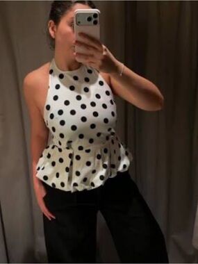 Zara White Polka Dot Halter Top